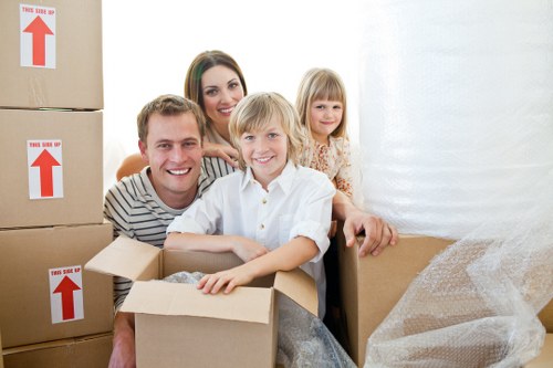 Packed boxes and furniture prepared for short-term storage in Fulham