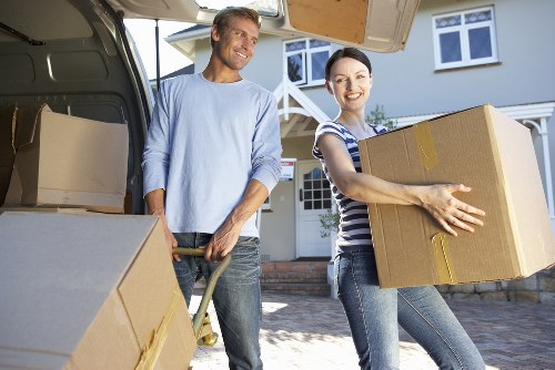 Packed boxes and furniture prepared for long-term storage in Fulham